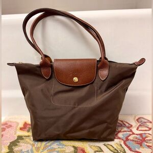 LONGCHAMP Y2K Chic Quiet Luxury Le Pilage Original Nylon Tote W/ Leather Brown